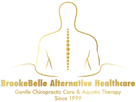 BrookBelle Alternative Healthcare Logo Gradient Gold Stylized Man With Spine And Text